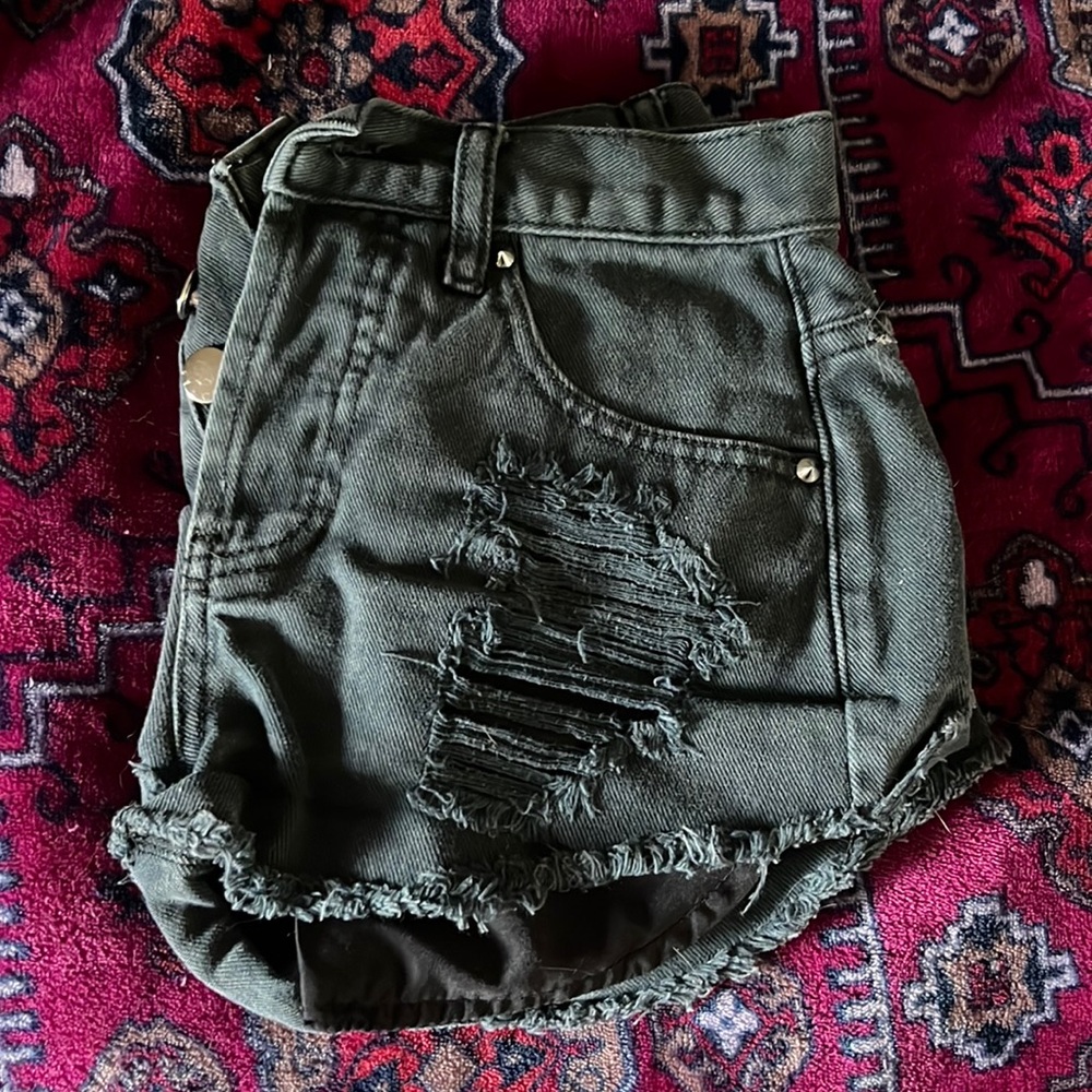 Black distressed high rise shorts